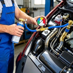 R134A AC Recharge Kit w/Gauge & Puncture Valve,Car Freon Refrigerant Charge Hose
