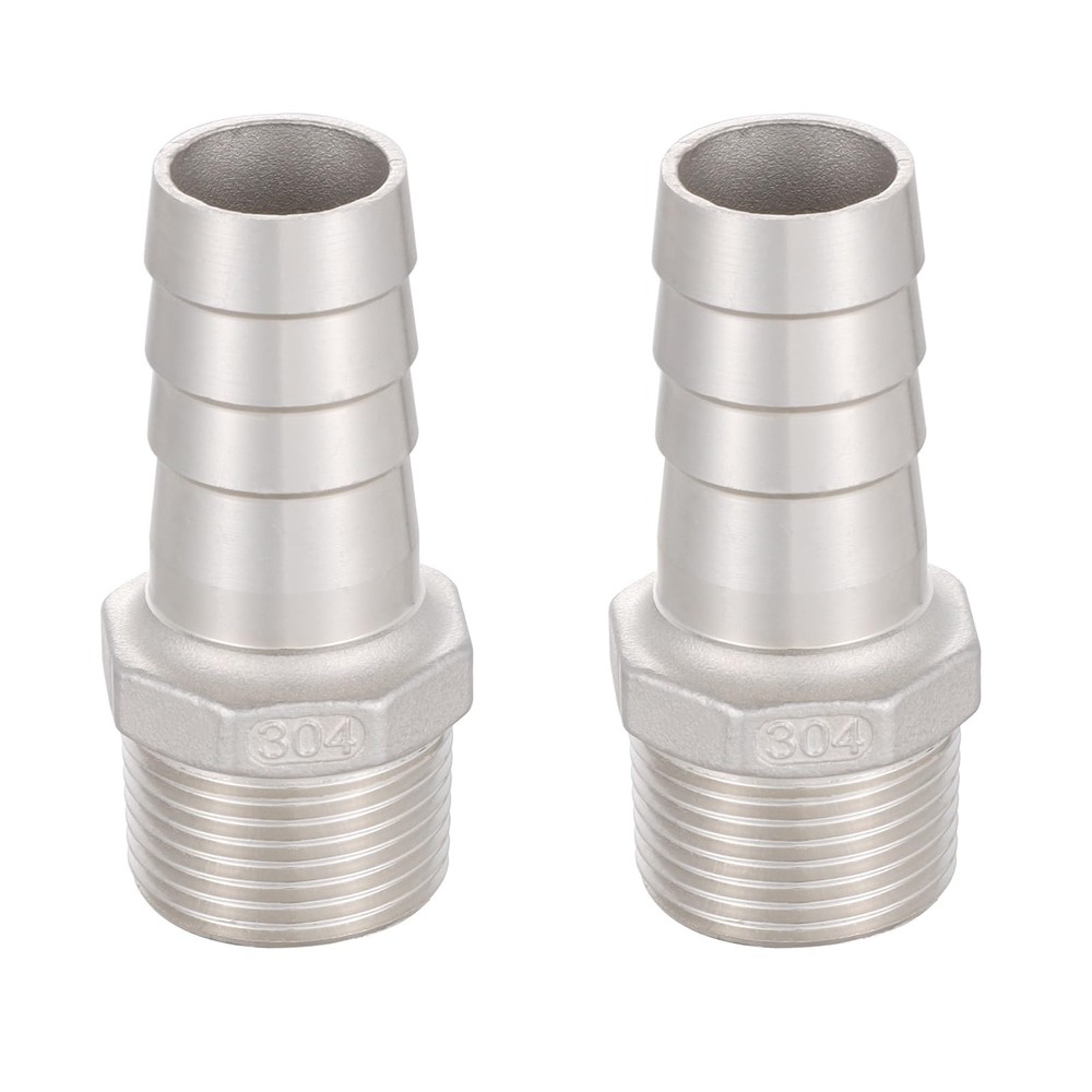 2 Pack Stainless Steel Hose Barb Fitting 1 Inch Hose Barb to 1 Inch NPT Male