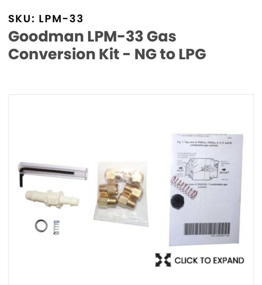 Goodman Lpm-33 Residential Gas Furnace Fuel Conv Kit