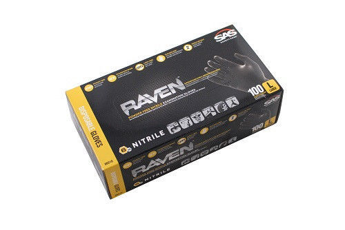 SAS Safety 66518 Raven Powder-Free Black Nitrile 6 Mil Gloves, Large, 3 Pack