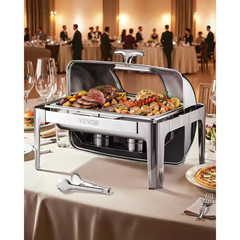 Roll Top Chafing Dish Buffet Complete Set, 9 Qt. 1-Pack Stainless Steel Chafer w