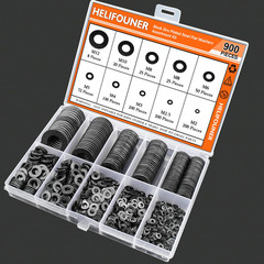 900 Pieces Black Zinc, Flat Washers Assorted Kit, Flat Washers, Metric Washers,