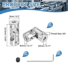 2Pcs Rotatable Universal Steering Shaft 3mm to 3mm Inner Dia with M3 Screws