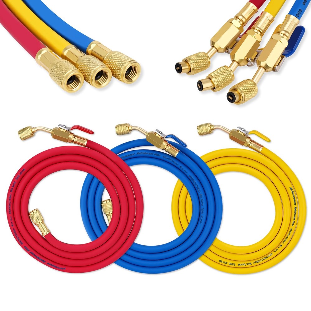29986 Plus II 1/4″ HVAC Refrigerant Hose Set, 72″ Low Loss Hoses with Compact…