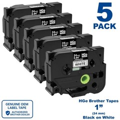Genuine Brother HGe-2515PK High Grade Adhesive 1″ (24mm) BLK on WHT Label Tape