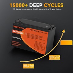 12V 100Ah LiFePO4 Battery Lithium 15000+ Cycles BMS for RV Solar Marine Off Grid