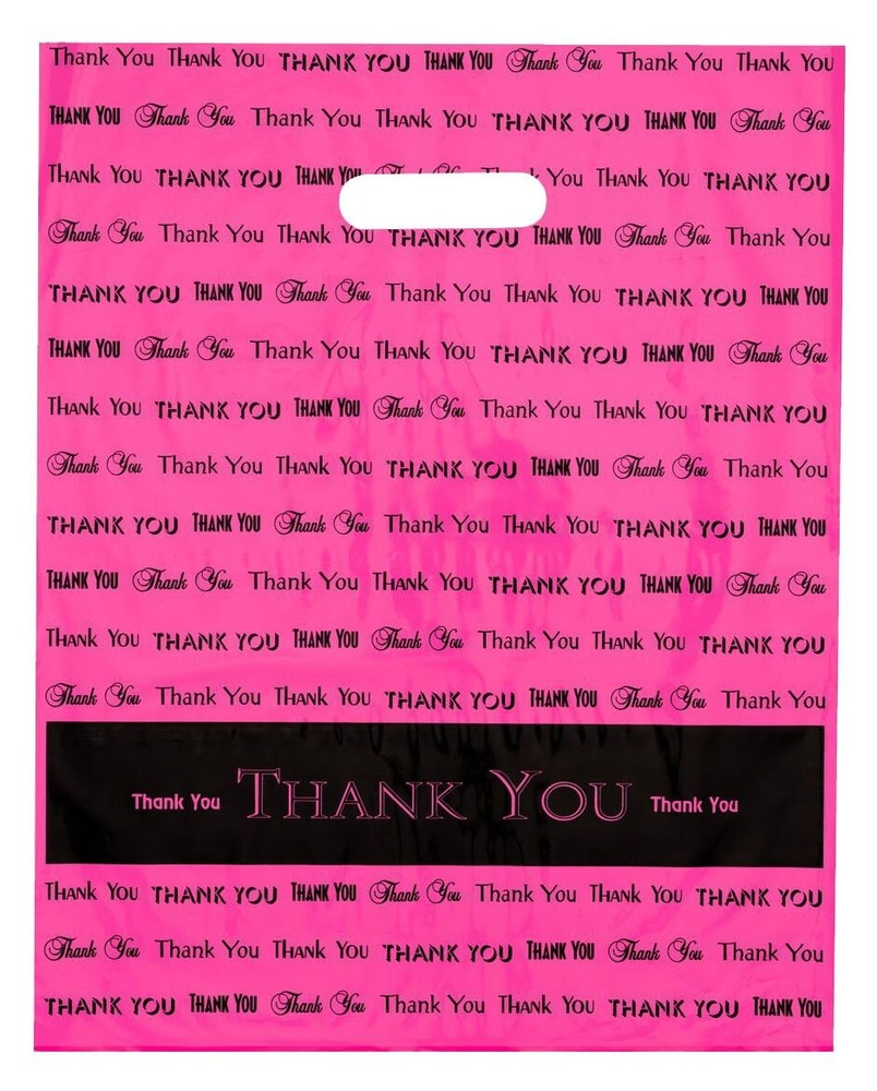 12×15 Hot Pink “Thank You” Die Cut Handle 50 Count (Pack of 1),
