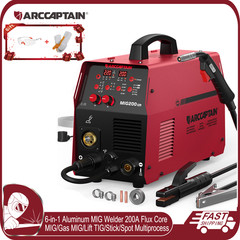 ARCCAPTAIN 200A Aluminum MIG Welder 6 in 1 Flux Core MIG/Gas MIG/Lift TIG/Stick
