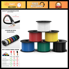 16 AWG 600ft Silicone Tinned Copper Wire – 6 Colors, Flexible Electrical Cable f