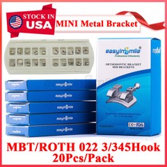 5pack Dental metal brackets roth/MBT orthodontic Mini braces slot.022 hook on345