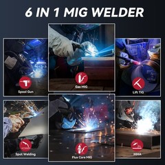 200A 6-in-1 MIG Welder Gas/Gasless Flux Core Lift TIG Spot & Aluminum Welding