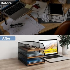 3-Tier Stackable Metal Mesh Paper Organizer with Sliding Tray,Retro