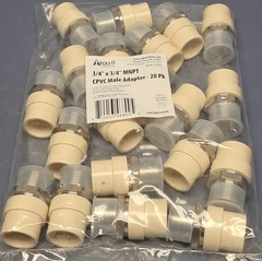 Lot of 20 Apollo – CPVCMA3420PK – 3/4″ x 3/4″ MNPT – CPVC Male Adapter