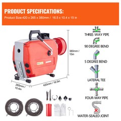 VEVOR Drain Cleaner Machine 120FT x 7/8″ 420W Sewer Snake Auger Manual Feed