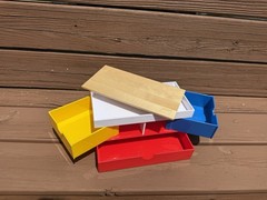 LEGO Storage Drawer Desk Organizer Red Blue Yellow White Wood Look Top