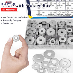 290Pcs Flat Washers, 304 Stainless Steel Fender Washers Assortment, 15 Different