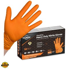Heavy Duty Orange Industrial Nitrile Gloves with Raised Diamond Texture, Late…