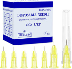 Disposable Luer Lock Needle 30Ga 5/16 Inch 8Mm 100Pack(30Ga-5/16In)