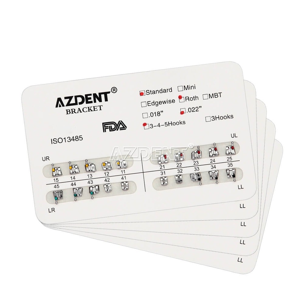 10 Packs AZDENT Dental Orthodontic Bracket Braces Standard Roth .022 Hooks 3-4-5