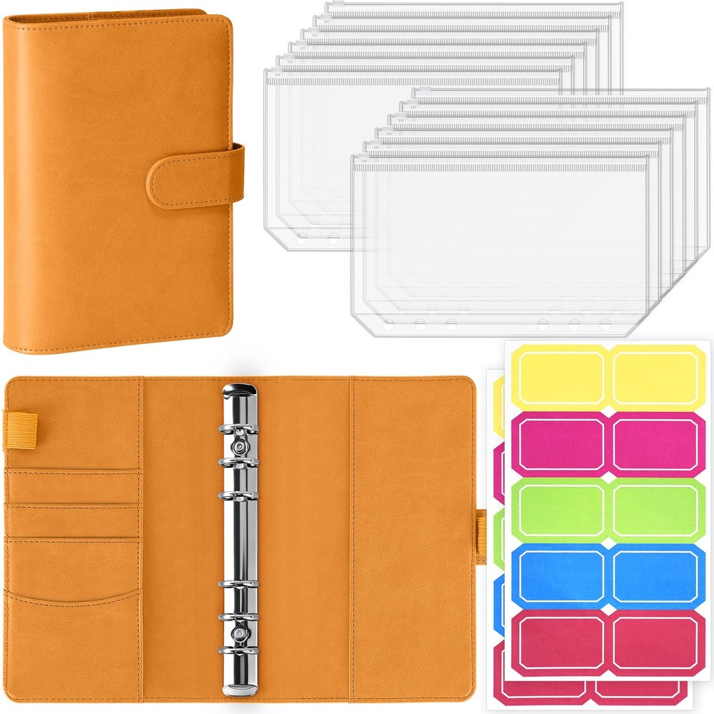 Antner Budget Binder with Zipper Envelopes, Money A6 Size, Dark Yellow
