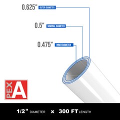 Oxygen Barrier PEX-A Tubing 1/2″x300Ft Flexible Pex for Hydronic Heating, White