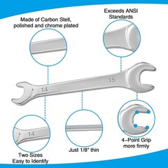 Litoexpe Thin Open End Wrench, Metric 14mm x 15mm, Slim x Silver