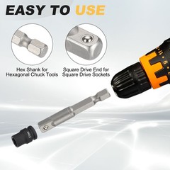 6pcs Impact Socket Adapter 1/4″ Square Drive 1/4″ Shank 1″ Long Extension Bit