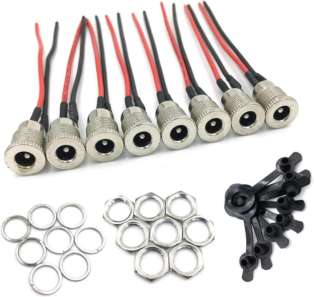 8Pack Female DC Threaded Barrel Jack Panel Adapter 5.5Mm X 2.1Mm Connector 18AWG