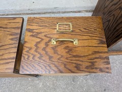 Vintage Industrial Mission Style Oak Wood Filing File Cabinet 2 Drawer Brass K35
