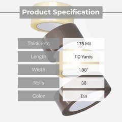 36 RLS 2″ x 110 Yards Brown Carton Sealing Packing Tape 1.75Mil Tan Packing Tape