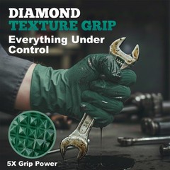 Heavy Duty 8 Mil Nitrile Gloves, Dark Green Raised Diamond Grip, Industrial D…