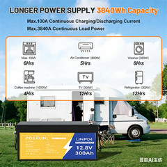 12V 300Ah LiFePO4 Lithium Battery With 300A BMS For RV, Solar, Marine,Off-grid