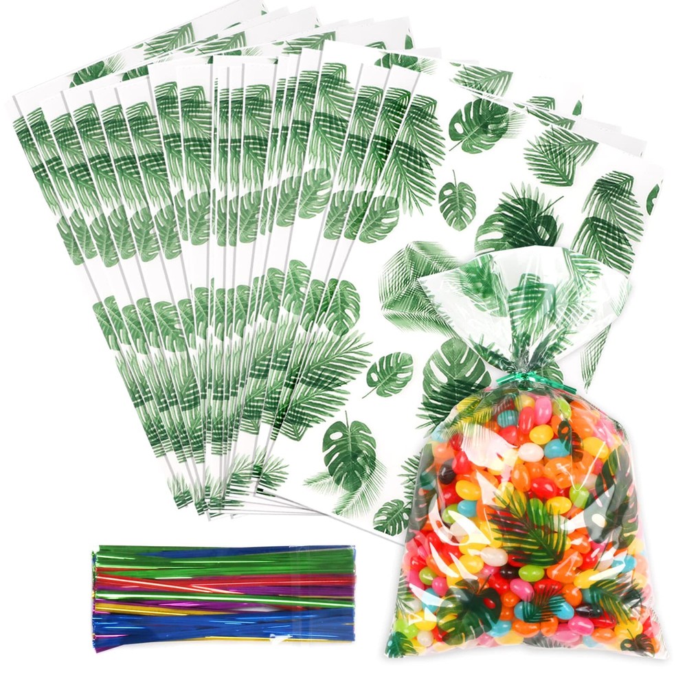 100 Pcs Clear Cellophane Treat Bags 6 X10 Inches Hawaiian Palm Leaf Cellophan…