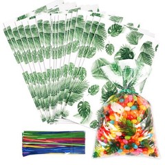 100 Pcs Clear Cellophane Treat Bags 6 X10 Inches Hawaiian Palm Leaf Cellophan…