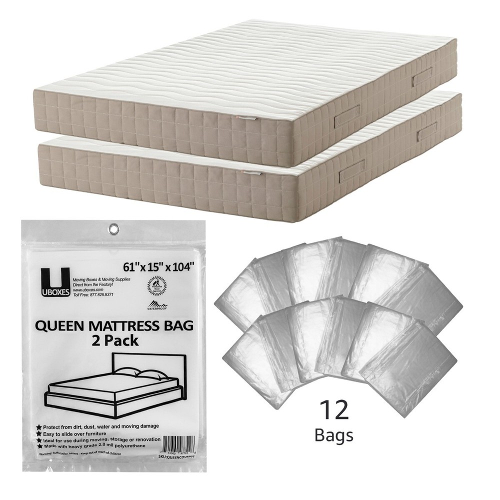 UBMOVE 12 Queen Mattress Bags 61″x15″x90″ Poly Bags Protective Moving Storage