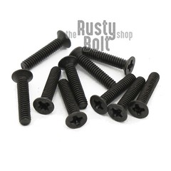 M2 x 10mm, Phillips Flat Head Screws, Steel, Black