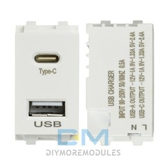 Type 128 USB Power Module Dual Port 2.1A 5V USB+Type-C Charging Socket Module