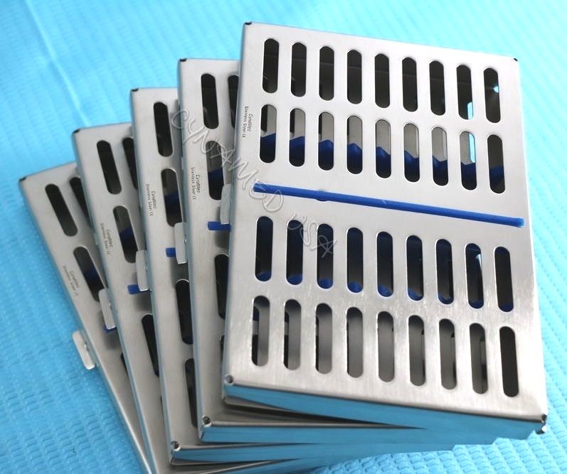 SET OF 5 DENTAL AUTOCLAVE STERILIZATION CASSETTE RACK BOX TRAY FOR 10 INSTRUMENT