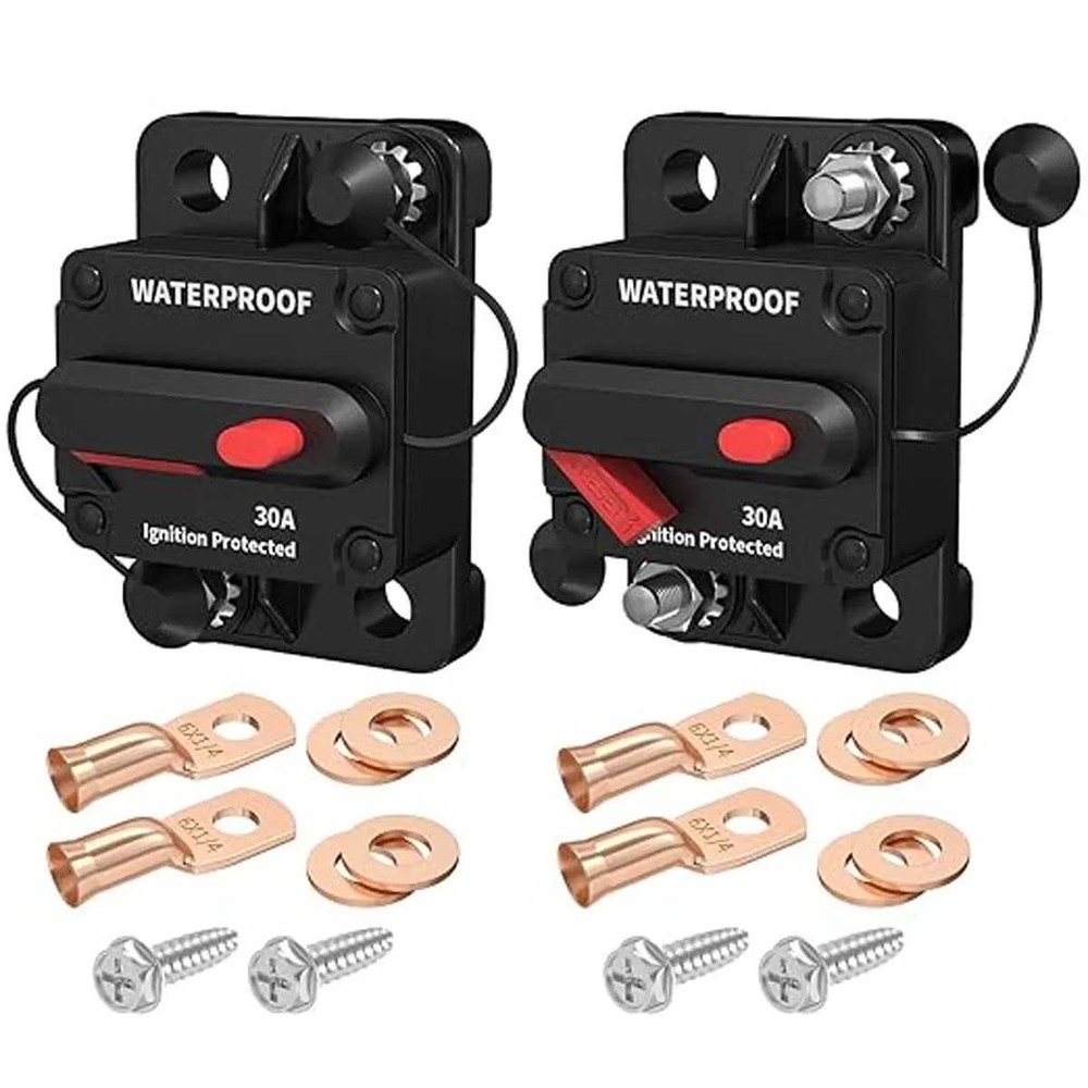 Two 30 amp circuit breakers for easy installation on trolling trailer vehicles