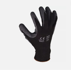144 Pair Polyester Work Gloves Black Latex Coating S,M,L,XL Industrial Warehouse