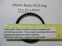 54mm ID x 62mm OD x 4mm thick O-ring. Buna-70. Quan 1.