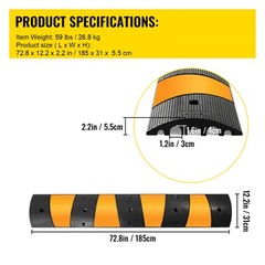 VEVOR 2pcs 6 Feet Rubber Driveway Modular Heavy Duty Speed Cable Protector Ramp