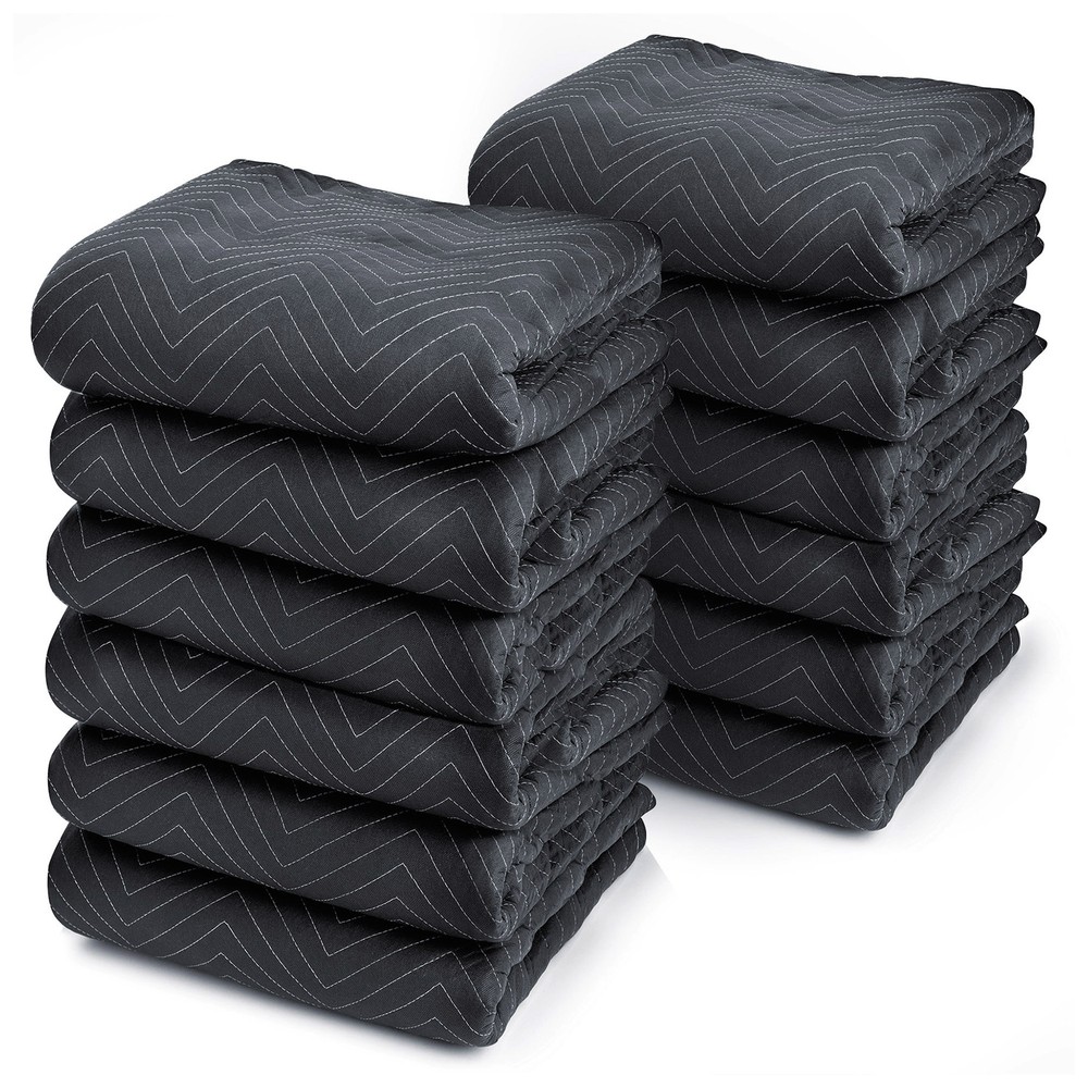 12 Moving Blankets Furniture Pads – Ultra Thick Pro – Black 40″ x 72″
