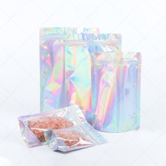 Assorted Size Clear Front Holographic Silver Mylar Stand Up Zip Lock Pouch Bag S
