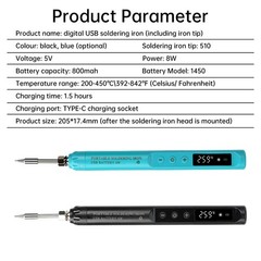 Portable Digital USB Smart Temperature Adjustable Soldering Iron 800mAh Battery