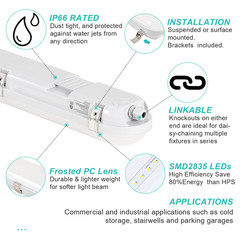 6PACK 4FT LED Vapor Tight Light 3CCT Vapor Proof Light 40W/50W/60W Selectable