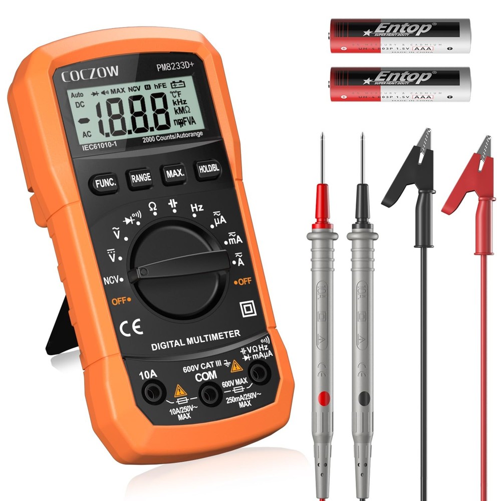 Autoranging Digital Multimeter Ac/dc Amp Ohm Voltage Test Meter With Resistance