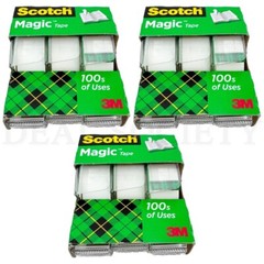 Scotch Magic Tape Transparent 0.75in X 300in 3 Rolls Each Lot of 3