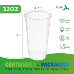 APSIC 32 oz Clear PET Cup – Extra Large Capacity – 500 Count 107MM