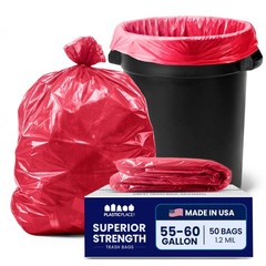 Plasticplace 55-60 Gallon Trash 1.2 Mil Red Heavy Duty Garbage Can 38 X 58 50